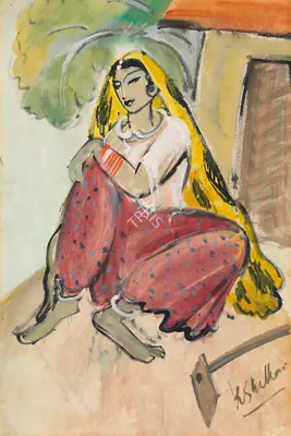 K.S. Kulkarni (Artist), Untitled (Seated Woman), Painting