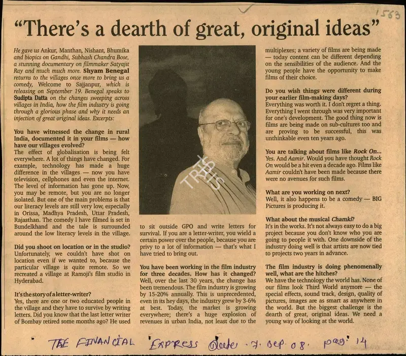 Sudipta Datta (Reporter), There's a Dearth of Great, Original Ideas, 2008, Newspaper Clipping