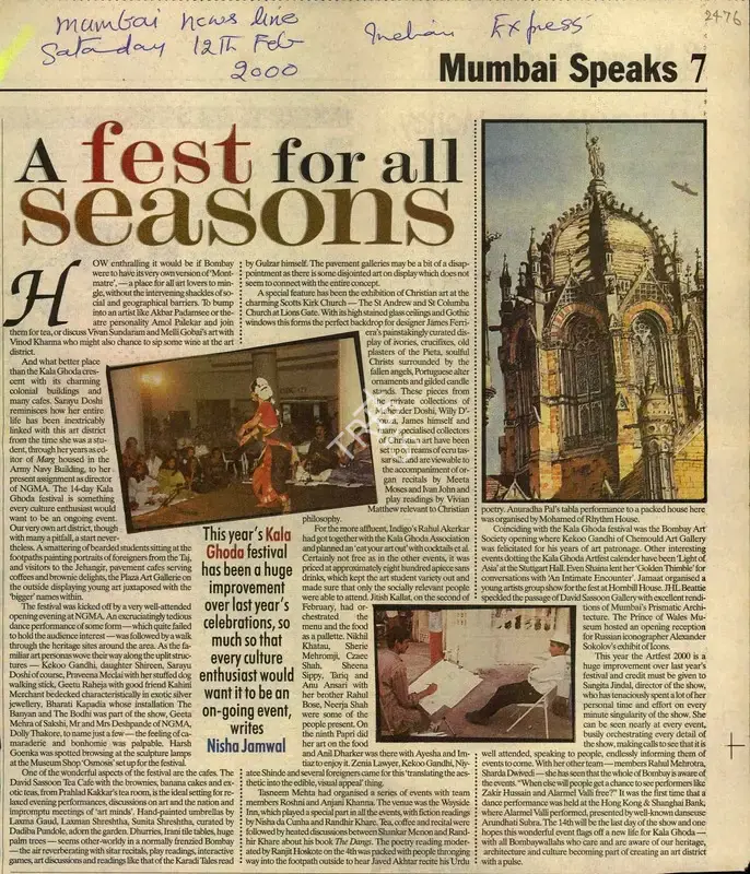 Nisha Jammal (Reporter), A Fest For All Seasons, 2000, Newspaper Clipping