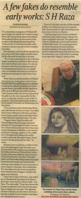 Vandana Kalra (Reporter), A Few Fakes Do Resemble Early Works, 2009, Newspaper Clipping