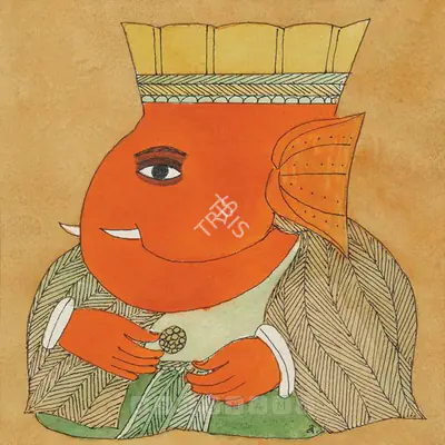 Badri Narayan (Artist), Ganeshji With Ladoo, 2005, Painting