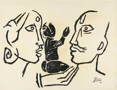 M.F. Husain (Artist), Family, 1955, Painting