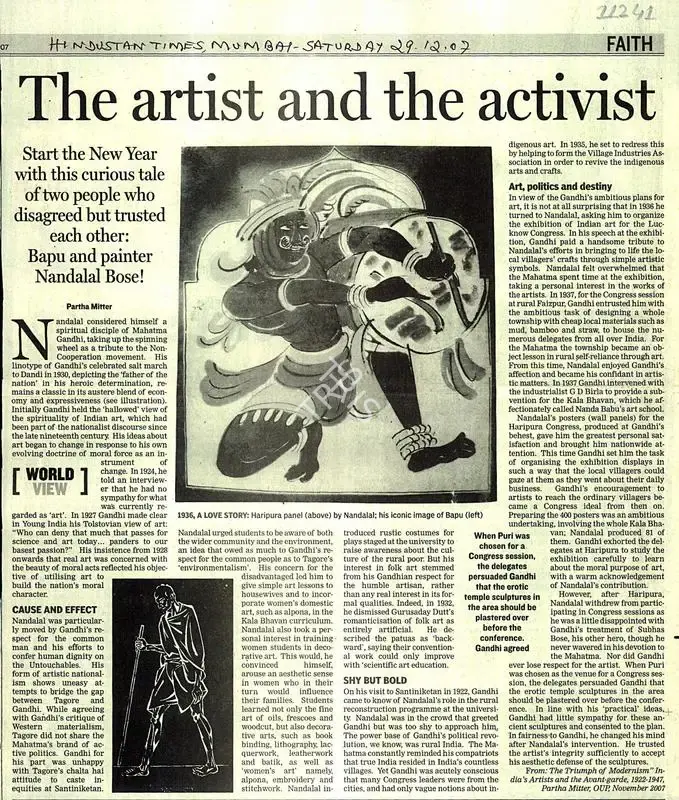 Partha Mitter (Writer), The Artist and The Activist, 2007, Newspaper clipping
