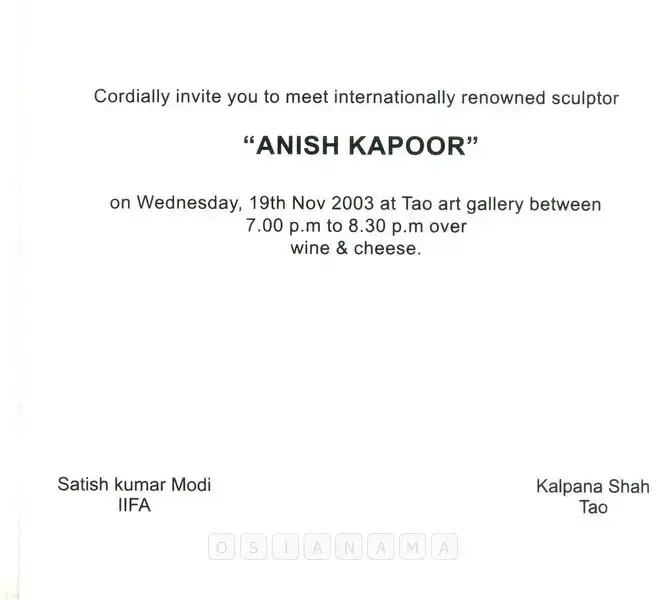 Anish Kapoor (Artist), Anish Kapoor, 2003, Solo Exhibition Invitation