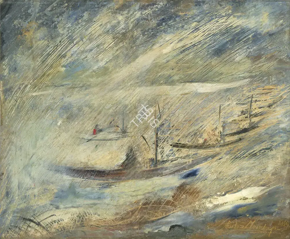Mookherjea, Sailoz (Artist). The Boats, 1959 | Painting, AG.Mum/27.03.18, 2018 · Asta Guru