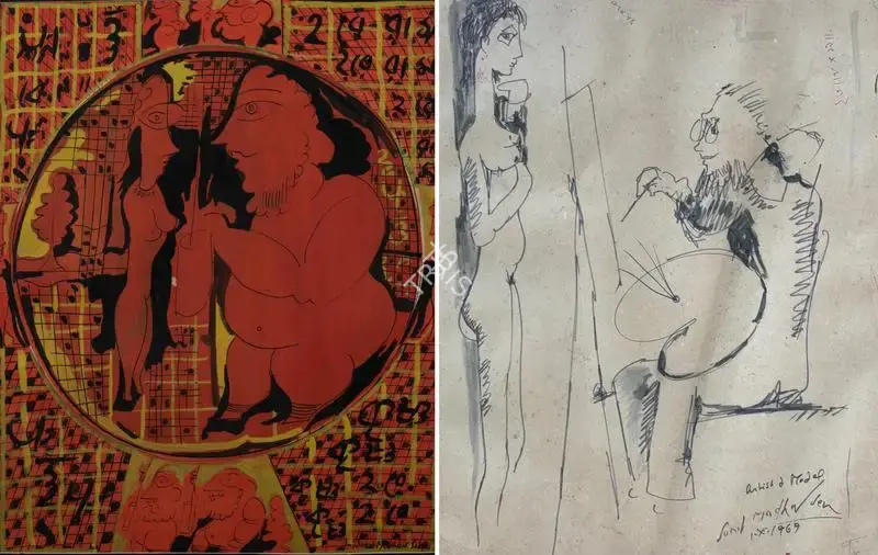 Sunil Madhav Sen (Artist), Untitled (Couple/Artist & Model), 1969, Painting