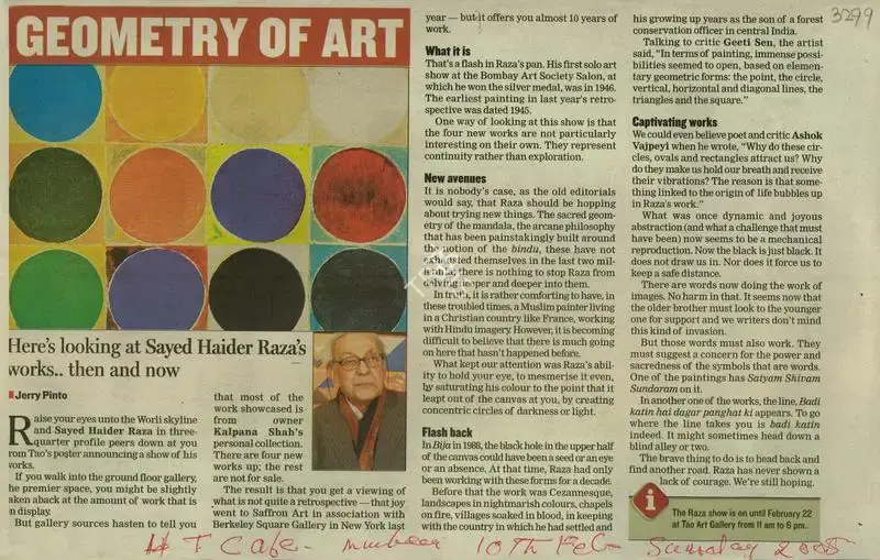 Jerry Pinto (Reporter), Geometry of Art, 2008, Newspaper Clipping