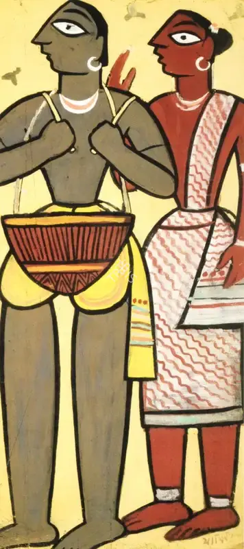 Jamini Roy (Artist), Santal Couple, 1934, Painting