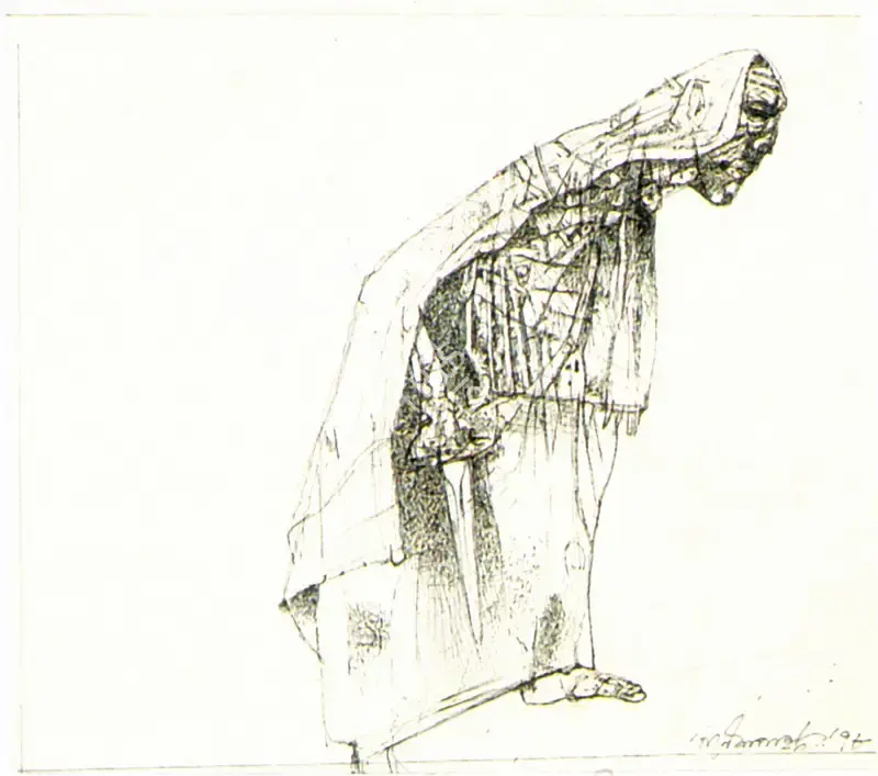 Ganesh Pyne (Artist), The Man with the Sword, 1978, Drawing