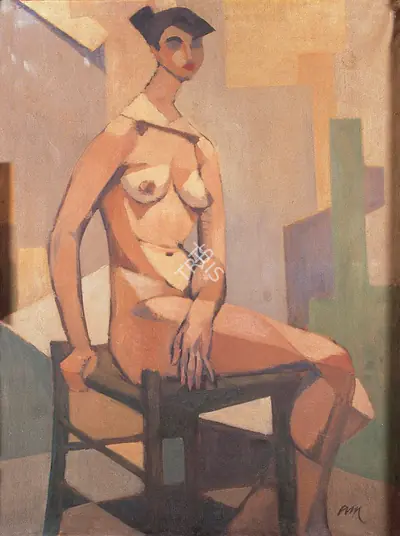 Adinath Mukherjee (Artist), Cubist Study of Nude, 1958, Painting