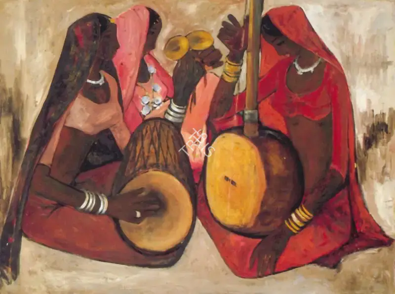 B. Prabha (Artist), Three Musicians, 1966, Painting