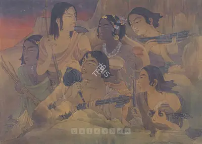 Ramgopal Vijaiwargiya (Artist), Draupadi And The Five Pandavas, 1940, Painting
