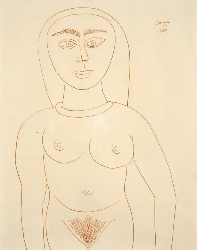 F.N. Souza (Artist), Untitled (Standing Nude), 1950, Drawing