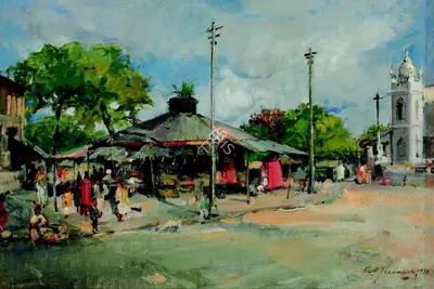 A.X. Trindade (Artist), Untitled (Mahim Market), 1930, Painting