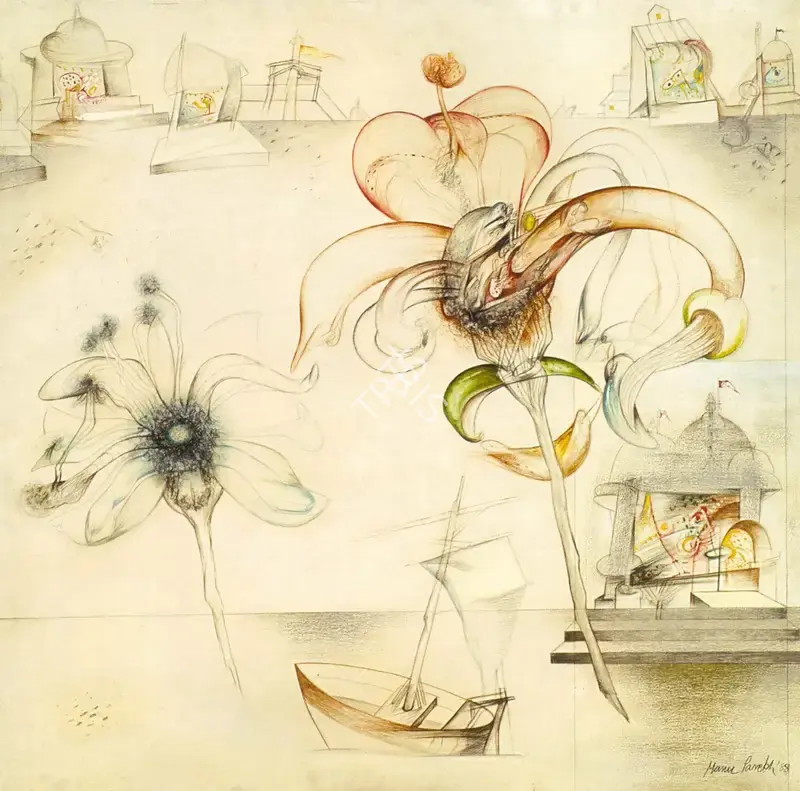 Manu Parekh (Artist), Falling Flower, 1988, Painting