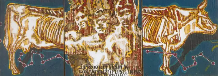 Kallat, Jitish (Artist). Bon Voyage (Flesh, Bone, Blood And Brain), 2001 | Painting, Sa.Onl/04.09.08, 2008 · Saffronart