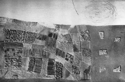 Jyoti Bhatt (Artist), Dark Landscape, 1963, Collage