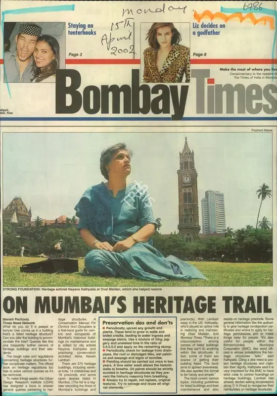 Manish Pachouly (Reporter), On Mumbai's Heritage Trail, 2002, Newspaper Clipping