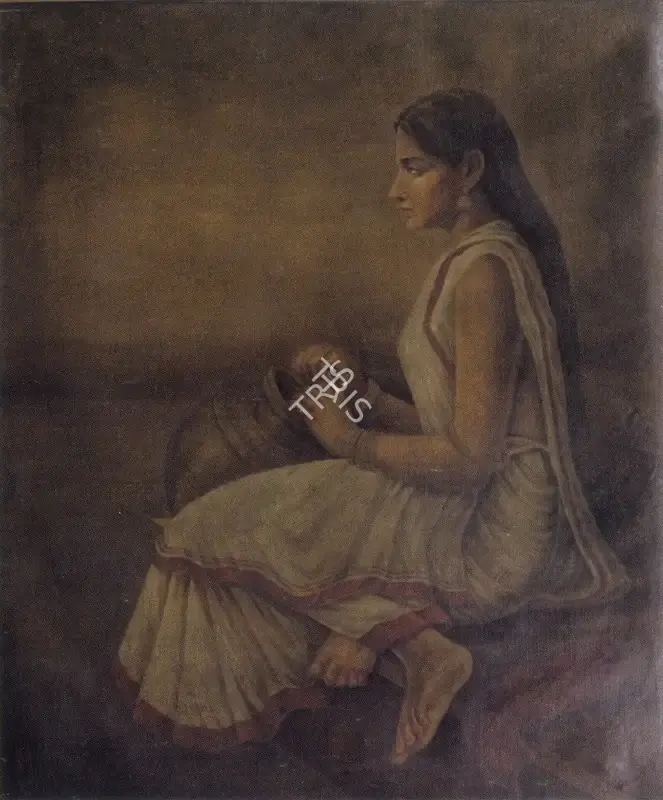 Bhavani Charan Law (Artist), Seated Young Women With A Water Pot, Painting