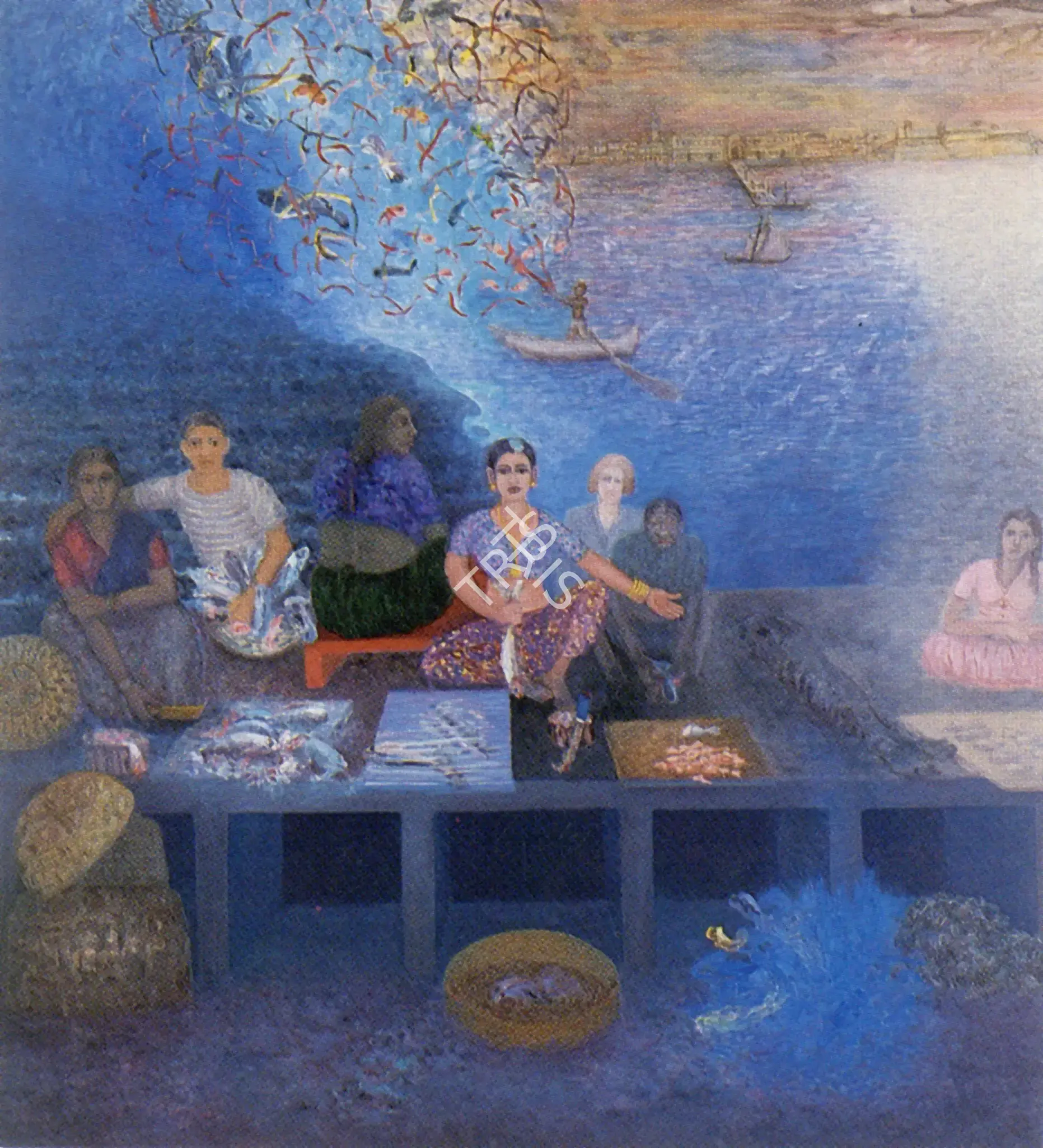 Sundaram, Vivan (Artist). Fisherwomen of Bombay, n.d. | Painting, So.Bom/26.03.89, 1989 · Sotheby's