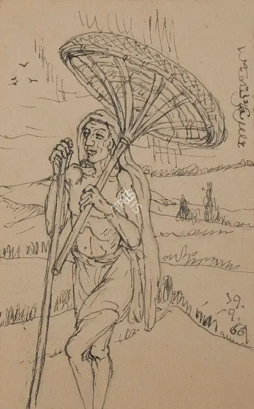 Nandalal Bose (Artist), Untitled, 1955, Drawing