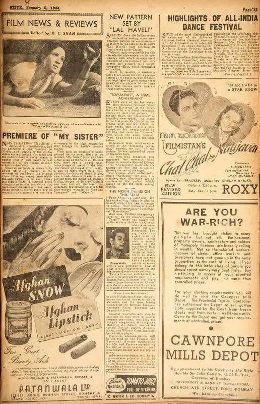 D.C. Shah (Editor), Premiere of "My Sister", 1945, Film Review