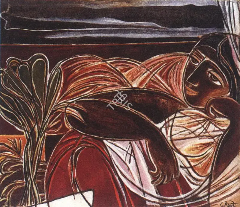 George Keyt (Artist), Recumbent Woman, 1944, Painting