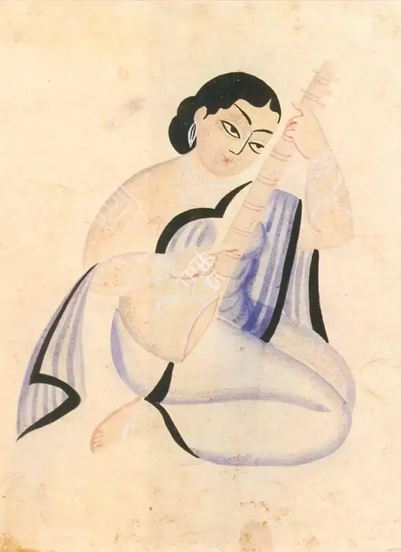 Kalighat School (Artist), Woman Playing the Sitar, 1910, Painting