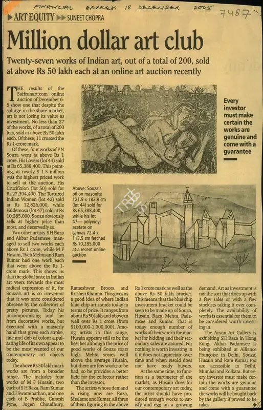 Suneet Chopra (Reporter), Million dollarart club, 2005, Newspaper Clipping