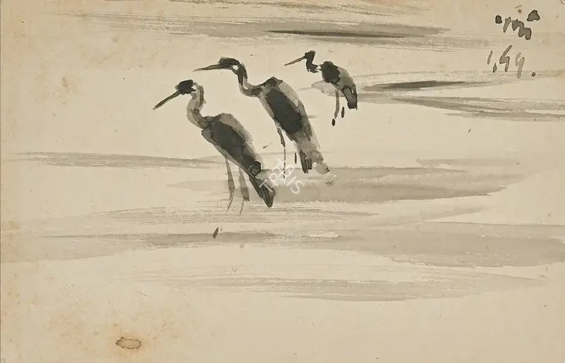 Nandalal Bose (Artist), Untitled (Storks), 1949, Drawing