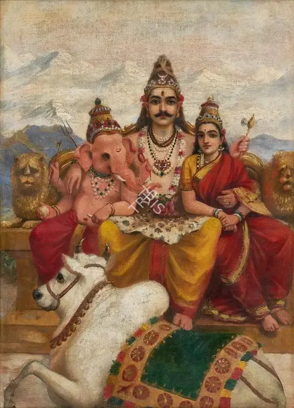 Varma, Raja Ravi (Artist). Lord Shiva and Family, n.d. | Painting, Pu.Mum/23.02.23, 2023 · Pundole