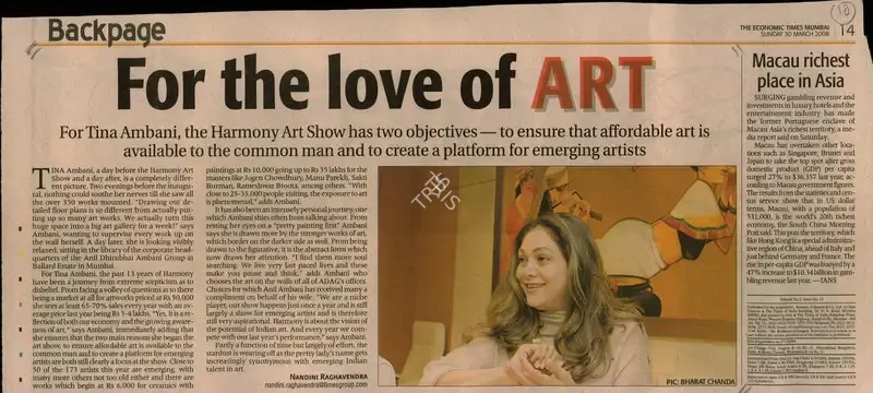 Nandini Raghavendra (Reporter), For the Love of Art, 2008, Newspaper Clipping
