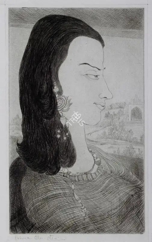 M.A.R. Chughtai (Artist), Portrait of a Woman, Graphic Art