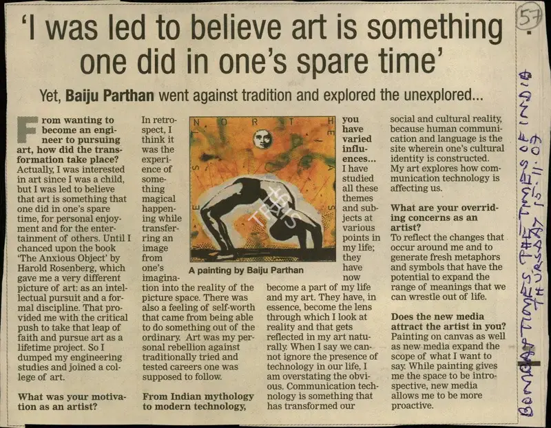 Prashant Jhadav (Photographer), I was Led to Believe Art is Something One did in One's Spare Time, 2007, Newspaper Clipping
