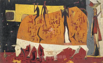 Shanti Dave (Artist), Village, 1952, Painting