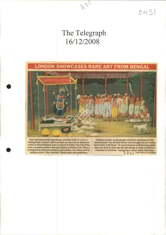 Amit Roy (Reporter), Lodon Showcases Rare Art from Bengal, 2008, Newspaper Clipping