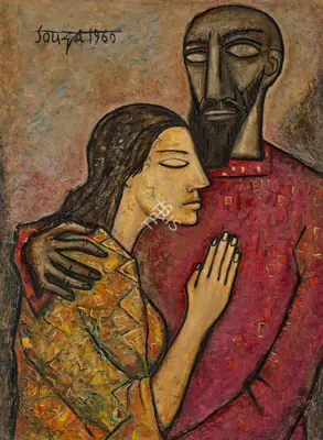 F.N. Souza (Artist), The Lovers, 1960, Painting