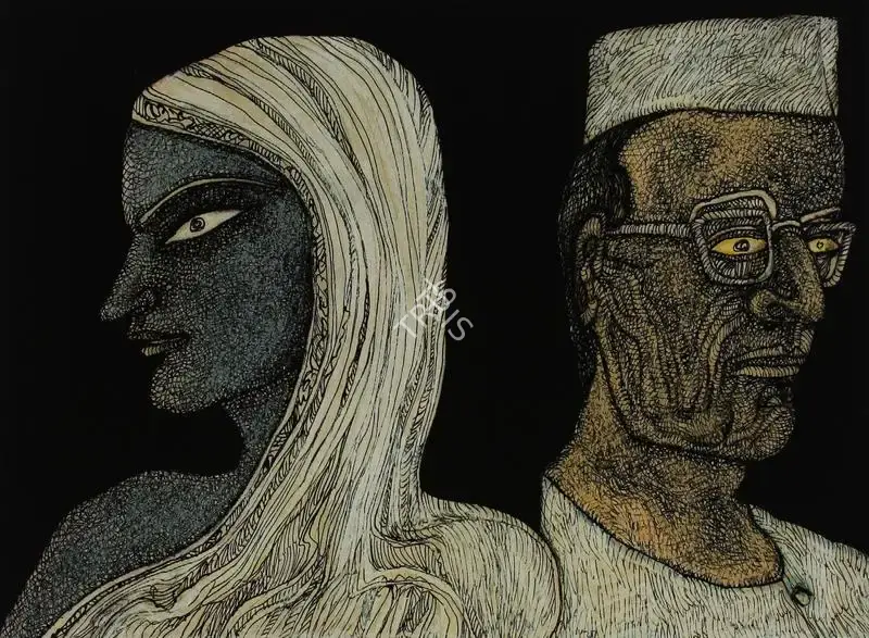 Jogen Chowdhury (Artist), The Leader And She, 1991, Drawing