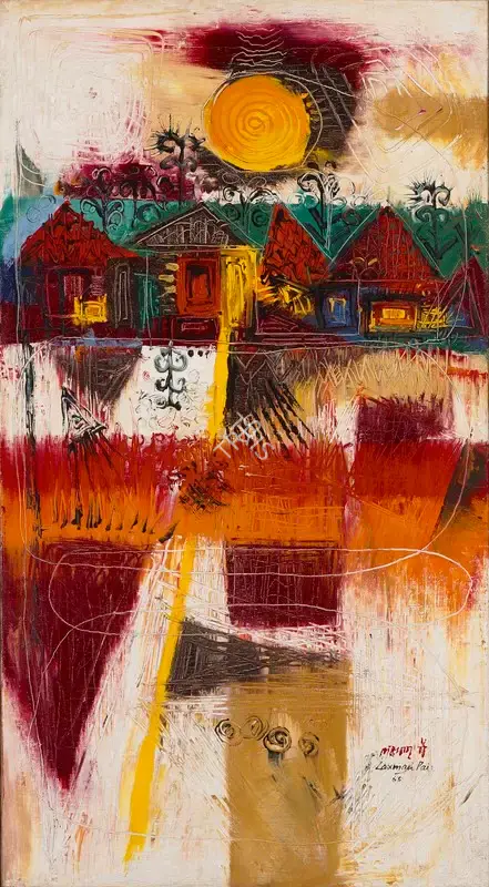 Pai, Laxman (Artist). Untitled (Houses), 1963 | Painting, Ch.NeY/30.03.22, 2022 · Christie's