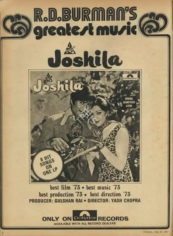 Gulshan Rai (Producer), Joshila, 1973, Advertisement