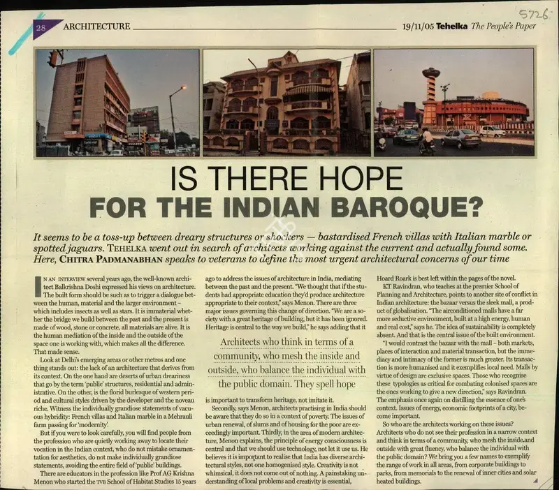 Chitra Padmanabhan (Reporter), Is there Hope For The Indian Baroque, 2005, Newspaper Clipping