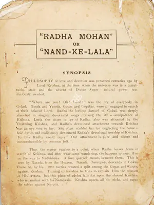 Nanubhai B. Vakil (Director), Radha Mohan, 1934, Song-Synopsis Booklet