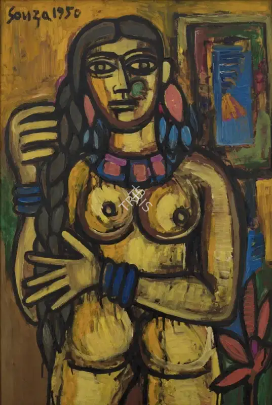 F.N. Souza (Artist), Front-Back Nude, 1950, Painting