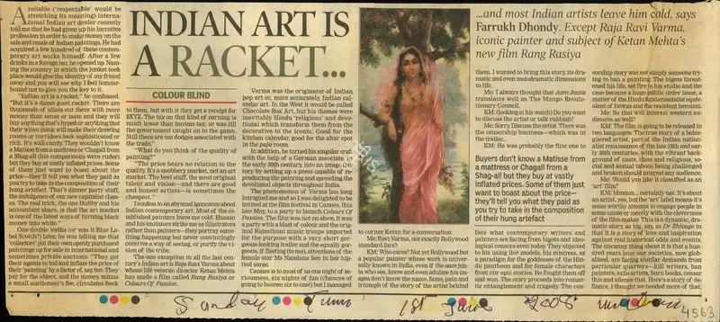 Farrukh Dhondy (Reporter), Indian Art is a Racket…, 2008, Newspaper Clipping