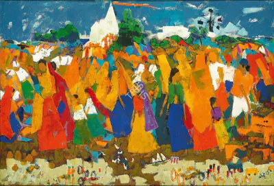 Bendre, N.S. (Artist). Tarnetar Fair, 1981 | Painting, Pu.Mum/18.11.21, 2021 · Pundole