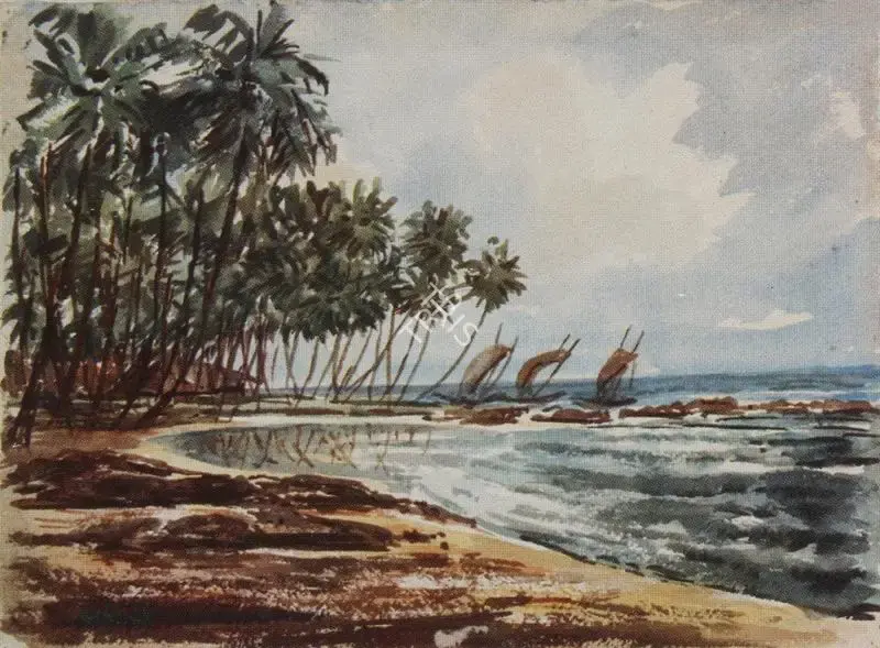 N.S. Bendre (Artist), Coastal View, 1952, Painting
