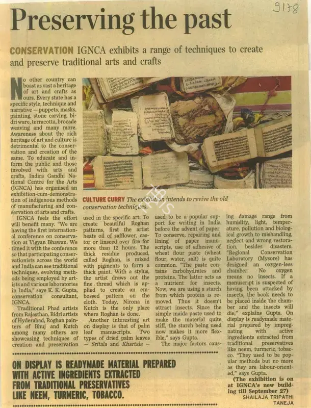 Shailaja Tripathi Taneja (Reporter), Preserving the Past, 2008, Newspaper Clipping