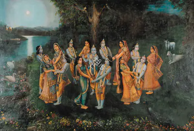 Vasudeo Pandya (Artist), Krishna Lila (Ras Kreeda), 1925, Painting