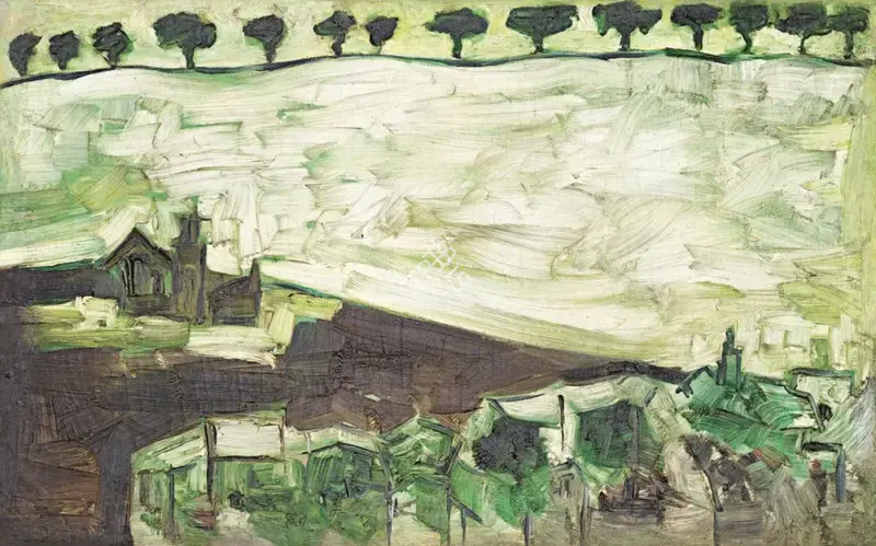 S.K. Bakre (Artist), Spanish Landscape, 1961, Painting