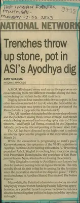 Amit Sharma (Reporter), Trenches Throw Up Stone, Pot in ASI's Ayodhya Dig, 2003, Newspaper Clipping